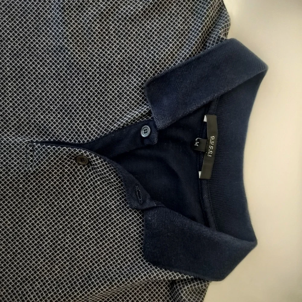 Gucci Mens Navy Blue Striped Sleeve Cotton Polo Shirt Made in Italy Size M